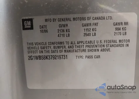 2007 Chevrolet Impala Ls from USA, damaged, VIN 2G1WB58K379219731